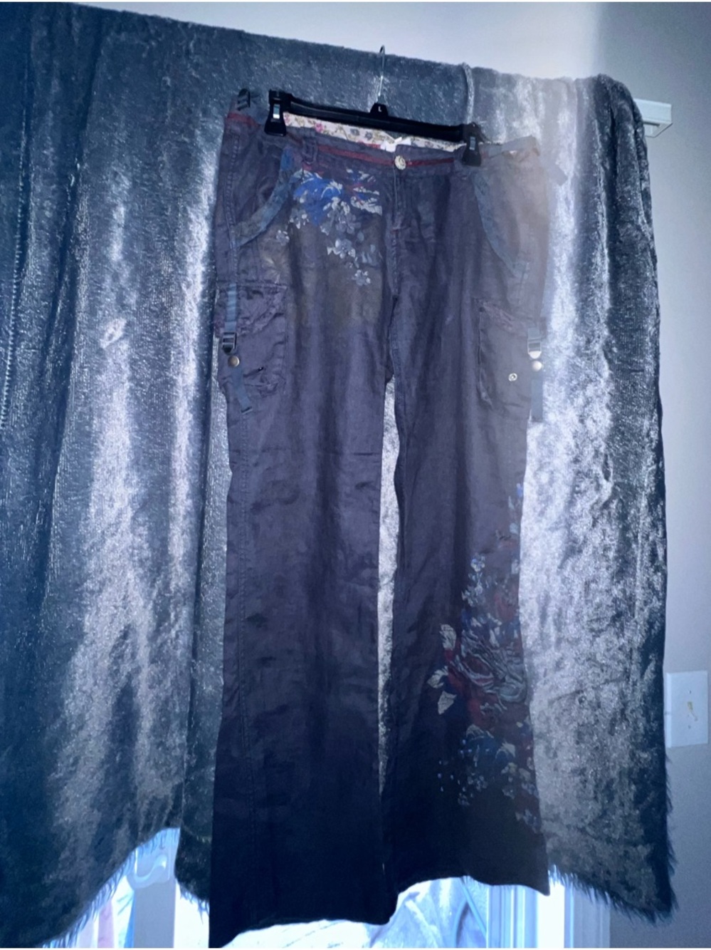 Miss Me colorful lightweight Wide-Leg Embroidered Cargo Trousers SZ L $15